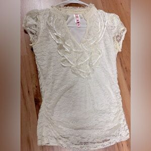 Lace, Cap Sleeve, Retro Blouse with Eye Inlet